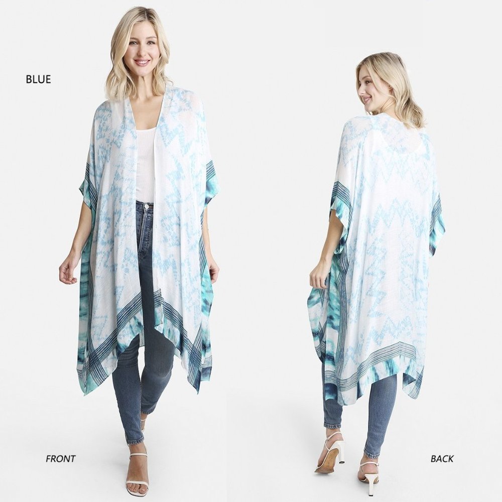 P/S Tye-die Zigzag Print Cover up·Kimono·Wrap·Swimsuit Cover·Bikini·ComfyLuxe